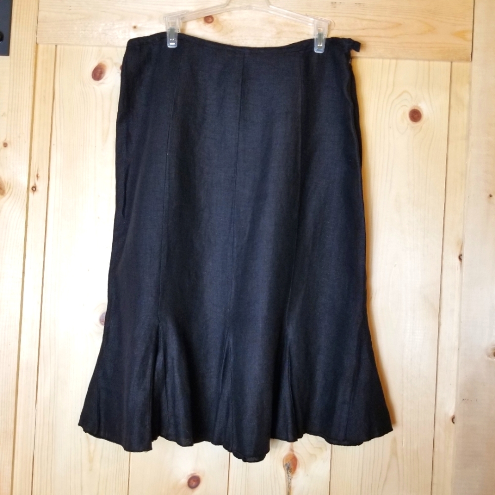 Willow Linen Trumpet Midi Black Skirt